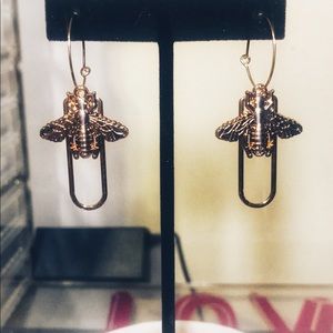 Gold Bee Drop Earrings